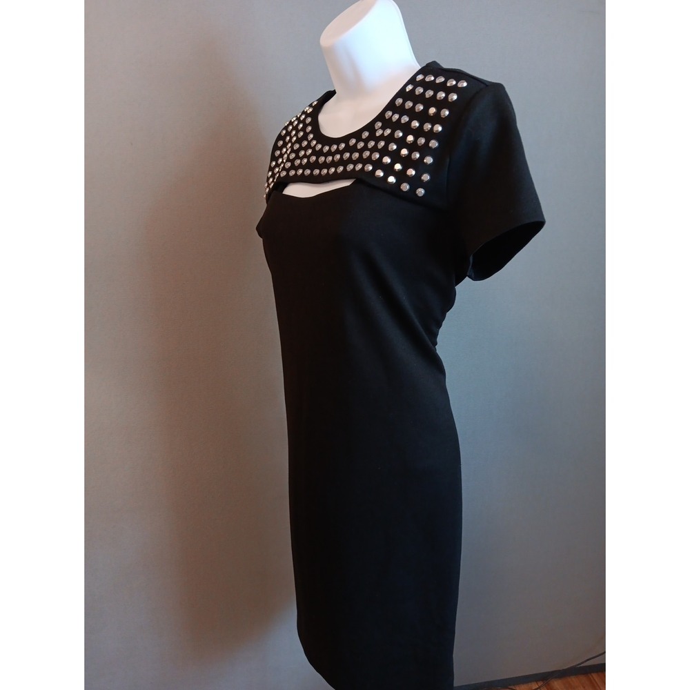 NEW $175 Michael Kors Size 8 Black Studded Cutout Short Sleeve Shirt Dress - Picture 3 of 7